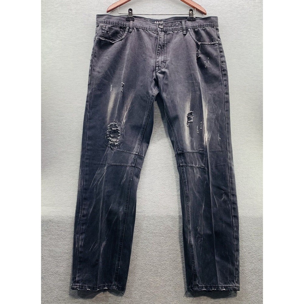 Akoo Men's Black Distressed Big Oak Fits Denim Jeans Size 42 (A8)